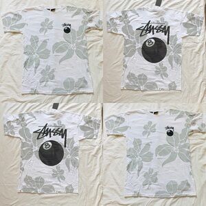 Stussy White and Gray Graphic T-Shirt with floral print.